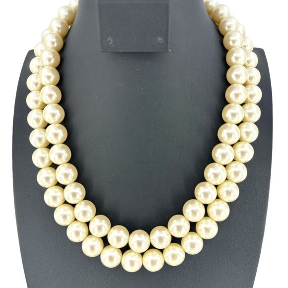 Double Strand Faux Pearl Glass Beaded Womens Necklace 17" - Picture 1 of 9
